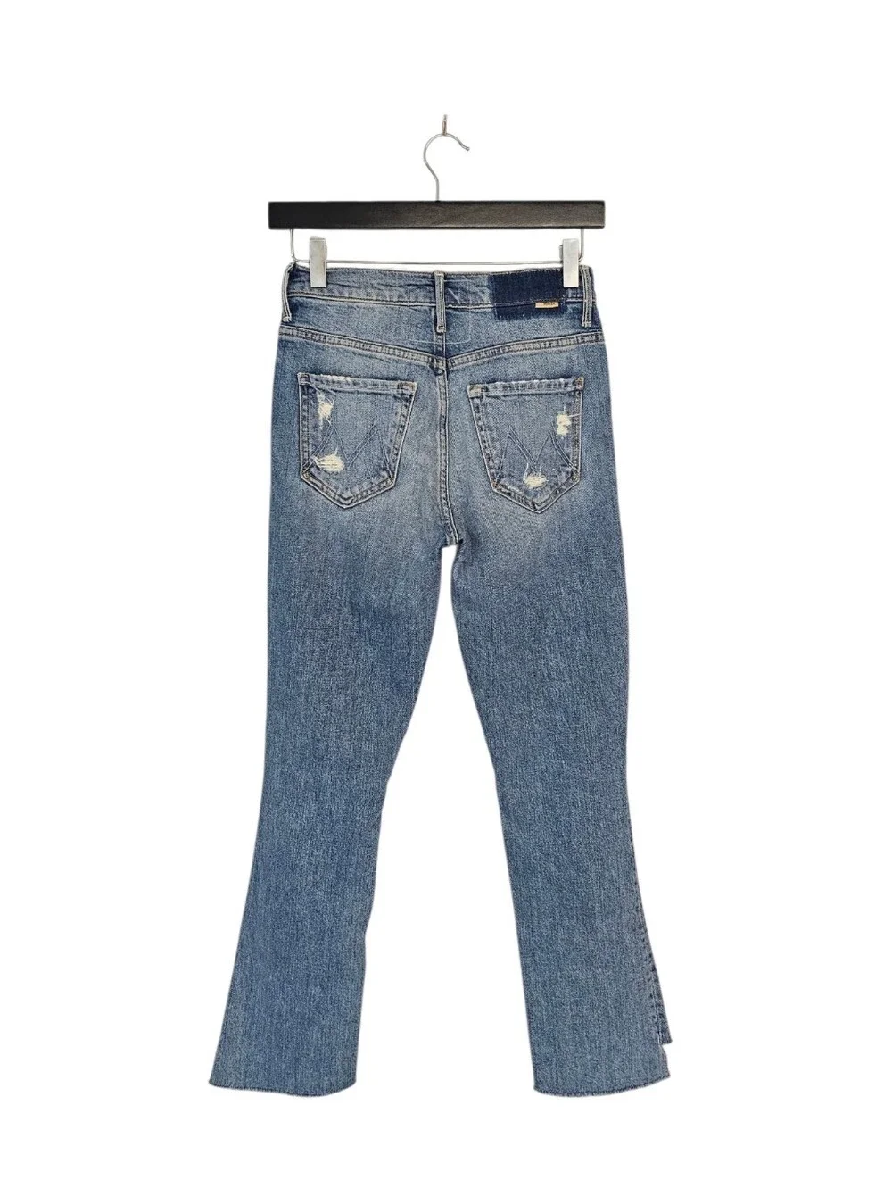 MOTHER The Insider Crop Step Fray‎ Distressed High Straight Leg Blue Jeans 24